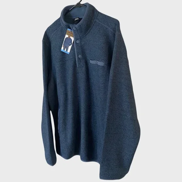 Eddie Bauer Fleece Quarter-Snap Sweater Blue Mens Large Long-Sleeve Pullover New